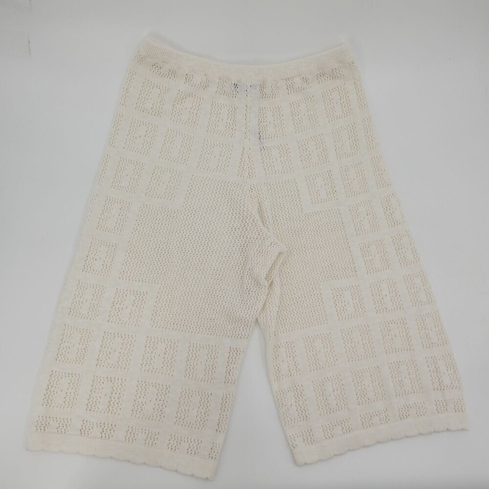FP Beach  Cropped Pants Womens XL Cream Knit Crochet Scalloped Hem Pull On